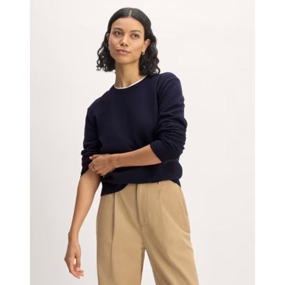 EVERLANE Women's 100% Cashmere Classic Crew Sweater Small Navy Blue NWT - Picture 1 of 11